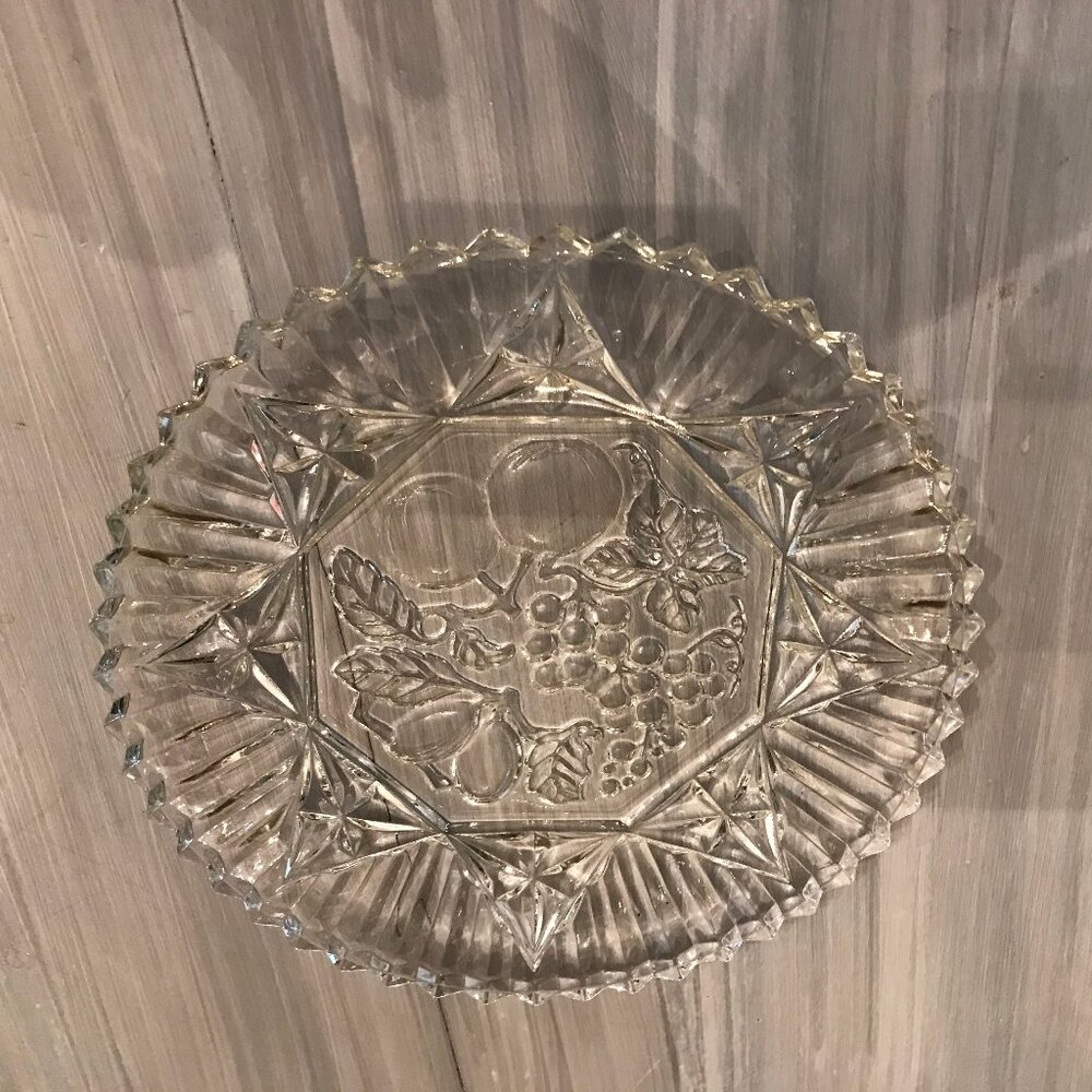Vintage 1940  Cut Glass Scalloped Serving Plate